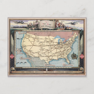 Cartão Postal Mapa dos Estados Unidos Enviar o Skyway via Air Ex