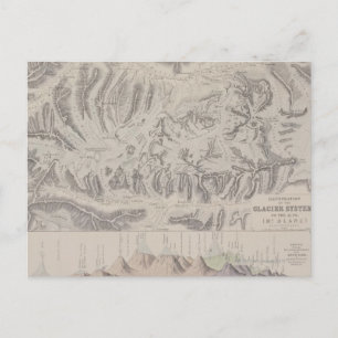 Cartão Postal Mapa dos Sistemas Glaciares dos Alpes