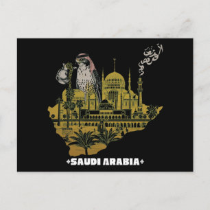 Cartão Postal Mapa Dourado do Falcão e Mesquita da Arábia Saudit