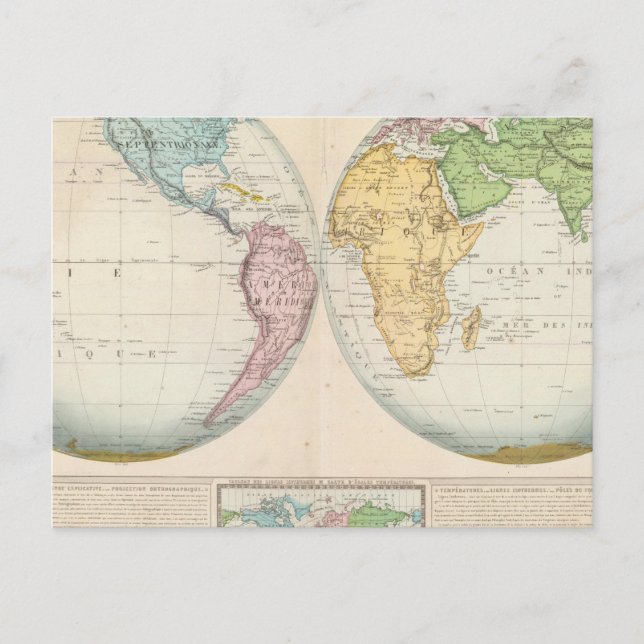 Cartão Postal Mapa duplo do Hemisfério do Clima (Frente)