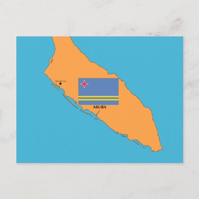 Cartão Postal Mapa e Bandeira de Aruba (Frente)