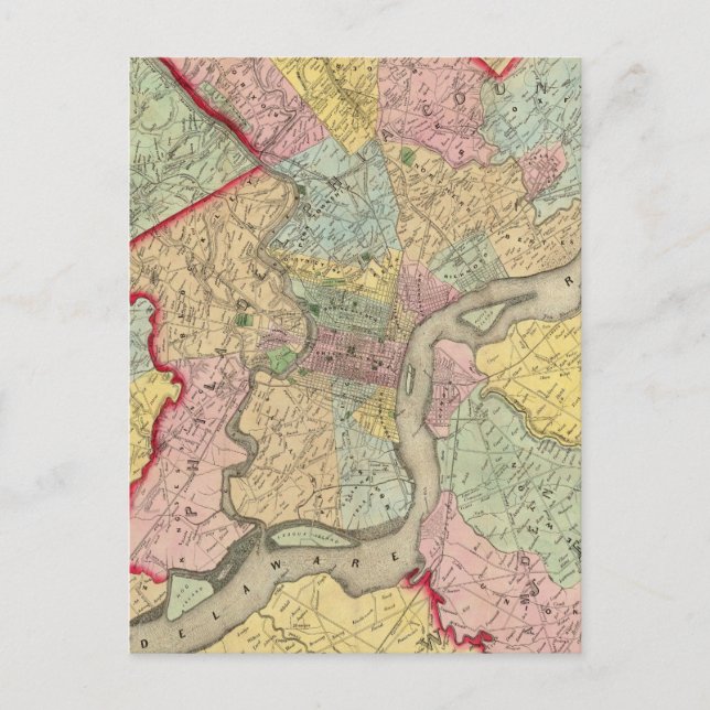 Cartão Postal Mapa Em Torno Da Cidade De Filadélfia (Frente)