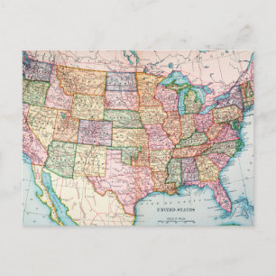 Cartão Postal Mapa: Estados Unidos, 1905