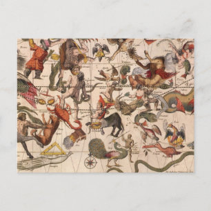 Cartão Postal Mapa Estelar da Constelação de Vintage por Backer 
