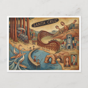 Cartão Postal Mapa Excêntrico de Santa Cruz Califórnia UCSC Boar