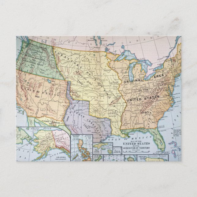 Cartão Postal Mapa: Expansão dos EUA, 1905 (Frente)