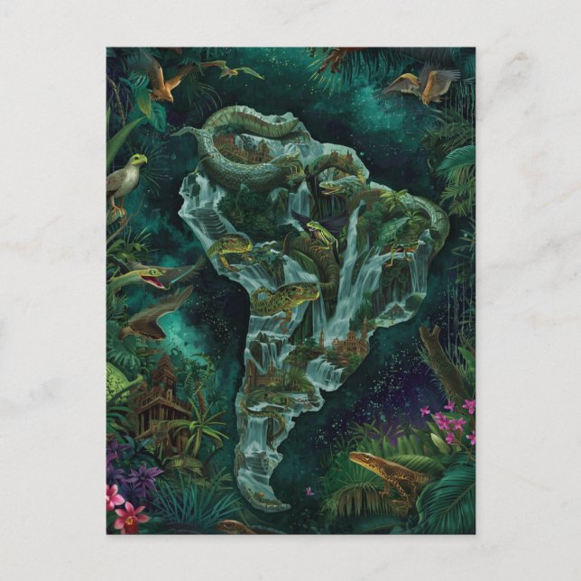 Cartão Postal Mapa Fantástico da Vida Selvagem da Selva da Améri (Frente)