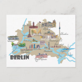 Cartão Postal Mapa Favorito de Berlim com Destaques Visitantes