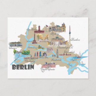 Cartão Postal Mapa Favorito de Berlim com Destaques Visitantes