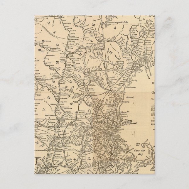 Cartão Postal Mapa ferroviário dos Estados da Nova Inglaterra (Frente)
