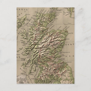 Cartão Postal Mapa Físico de Vintage da Escócia (1880)