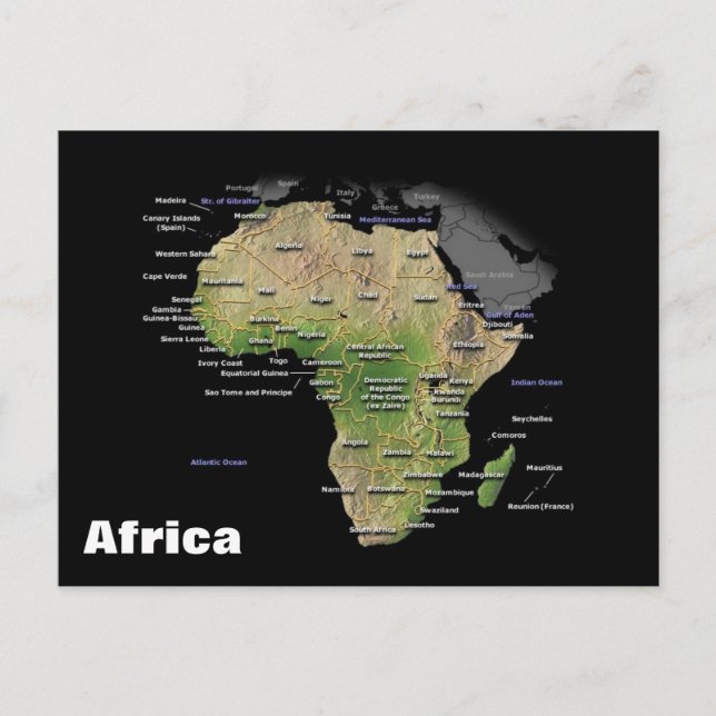 Cartão Postal Mapa geográfico do Continente Africano (Frente)