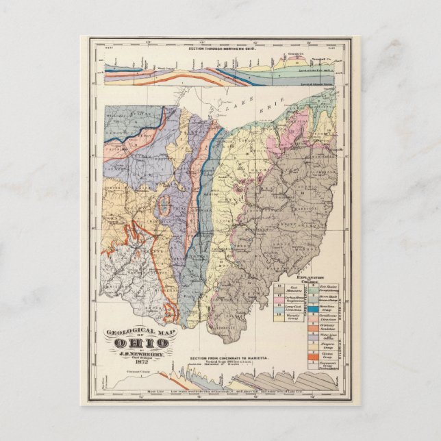 Cartão Postal Mapa geológico de Ohio (Frente)