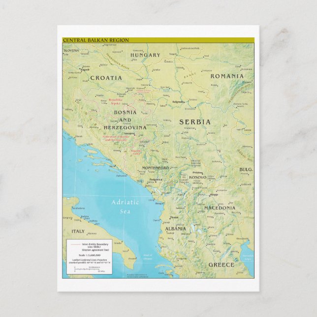 Cartão Postal Mapa Geopolítico dos Balcãs Centrais (Frente)