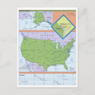 Cartão Postal Mapa Geopolítico Regional dos Estados Unidos