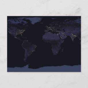 Cartão Postal Mapa Global Luzes da Cidade da Terra à Noite.