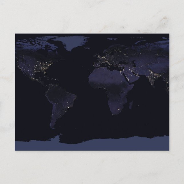 Cartão Postal Mapa Global Luzes da Cidade da Terra à Noite. (Frente)