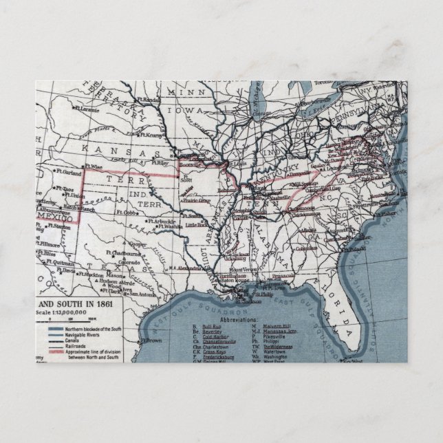 CARTÃO POSTAL MAPA: GUERRA CIVIL, 1861 (Frente)