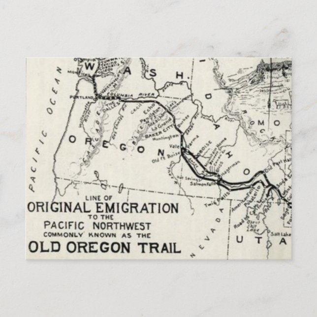 Cartão Postal Mapa Histórico Antigo da Trilha de Oregon (Frente)