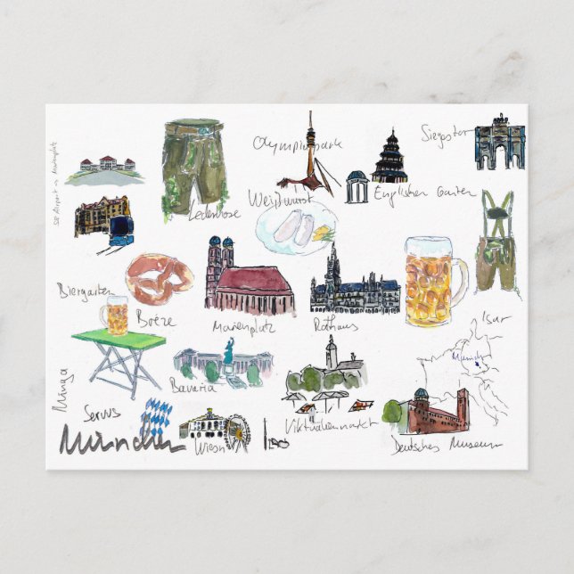 Cartão Postal Mapa histórico da Baviera de Munique (Frente)