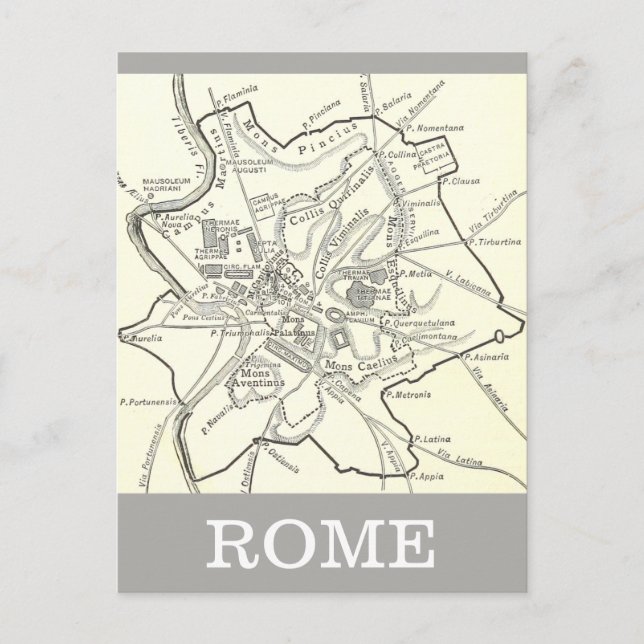 Cartão Postal Mapa histórico da cidade de Roma (Frente)