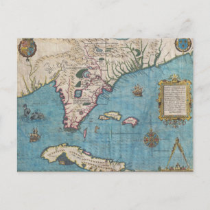 Cartão Postal Mapa histórico da Flórida (1591)