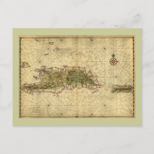 Cartão Postal Mapa Histórico de Hispaniola de 1639 - Joan Vincke