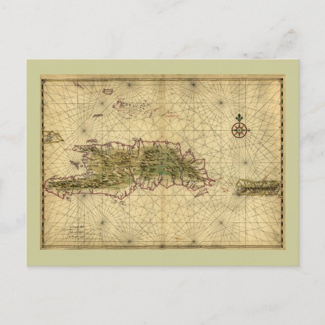 Cartão Postal Mapa Histórico de Hispaniola de 1639 - Joan Vincke (Frente)