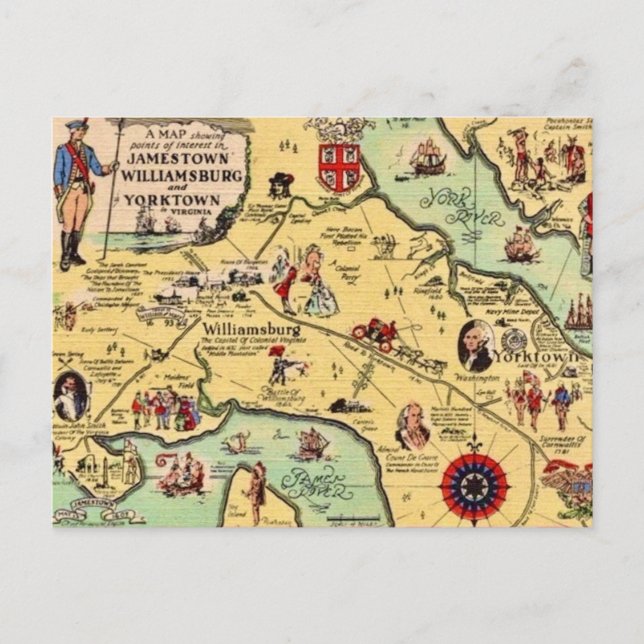 Cartão Postal Mapa Histórico de Williamsburg (Frente)