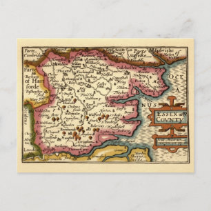 Cartão Postal Mapa Histórico do Condado de Essex, Inglaterra