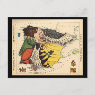 Cartão Postal Mapa Histórico Ilustrado da Espanha e Portugal