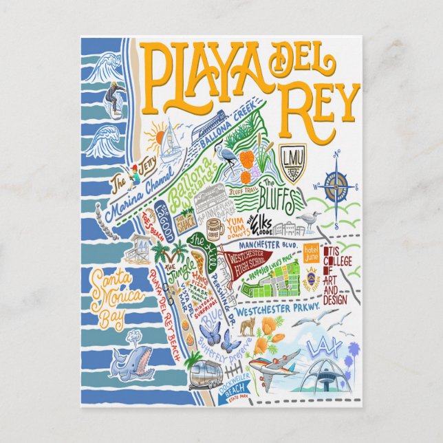 CARTÃO POSTAL MAPA ILUSTRADA DA PLAYA DEL REY (Frente)