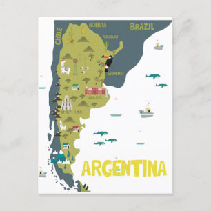 Cartão Postal Mapa Ilustrado Argentina