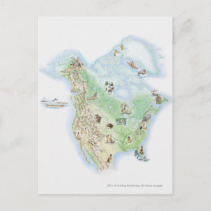 Cartão Postal Mapa ilustrado da América do Norte