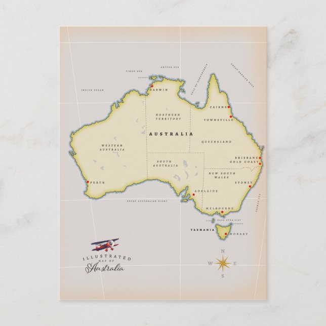 Cartão Postal Mapa ilustrado da Austrália (Frente)
