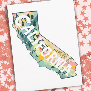 Cartão Postal Mapa Ilustrado da Califórnia