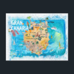 Cartão Postal Mapa Ilustrado da Espanha Gran Canary Canarias<br><div class="desc">Mapa ilustrado da Espanha Gran Canary Canarias com marcas e realces</div>