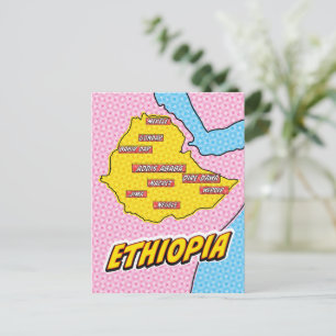 Cartão Postal Mapa ilustrado da Etiópia em Pop Art