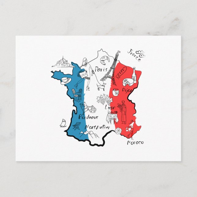 Cartão Postal Mapa Ilustrado da França (Frente)