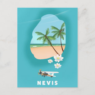 Cartão Postal Mapa ilustrado da ilha caribenha de Nevis.