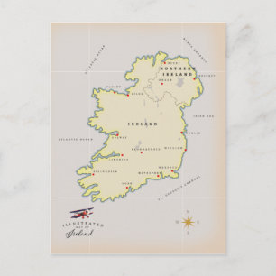 Cartão Postal Mapa Ilustrado da Irlanda