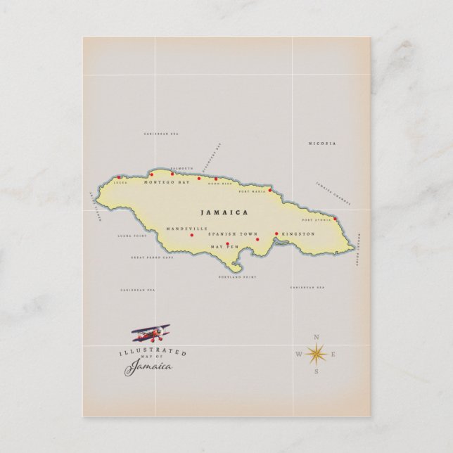Cartão Postal Mapa ilustrado da Jamaica. (Frente)