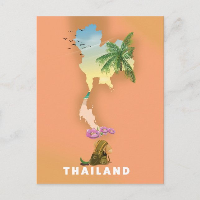 Cartão Postal Mapa ilustrado da Tailândia (Frente)