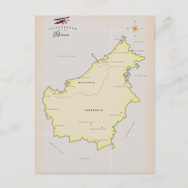 Cartão Postal Mapa ilustrado de Bornéu (Frente)