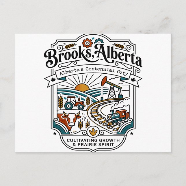 Cartão Postal Mapa Ilustrado de Brooks Alberta Canadá (Frente)