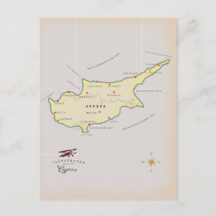 Cartão Postal Mapa ilustrado de Chipre.
