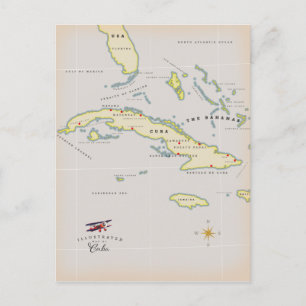 Cartão Postal Mapa ilustrado de Cuba