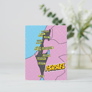 Cartão Postal Mapa ilustrado de Israel em Pop Art