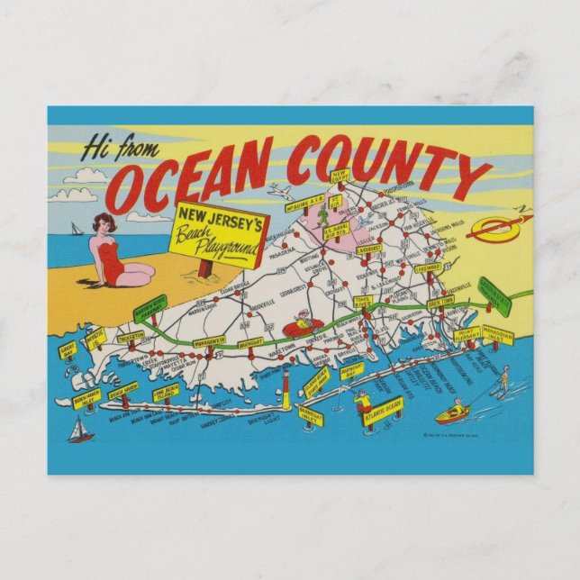 Cartão Postal Mapa Ilustrado de Jersey Shore (Frente)
