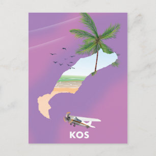 Cartão Postal Mapa ilustrado de Kos Grécia.